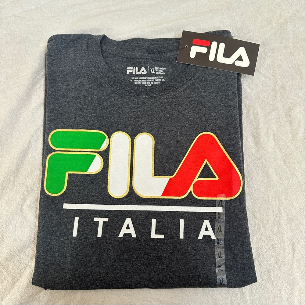 FILA Men's Gray Graphic T-Shirt Logo Tee Size XL